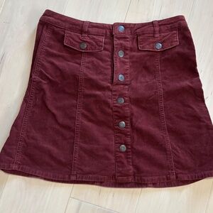 Mossimo Supply Co. Burgundy Corduroy A-Line Mini Skirt Womens 10 Snap Front